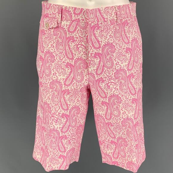 BLACK FLEECE Size 28 Pink White Paisley Cotton Zip Fly Shorts - Picture 1 of 1